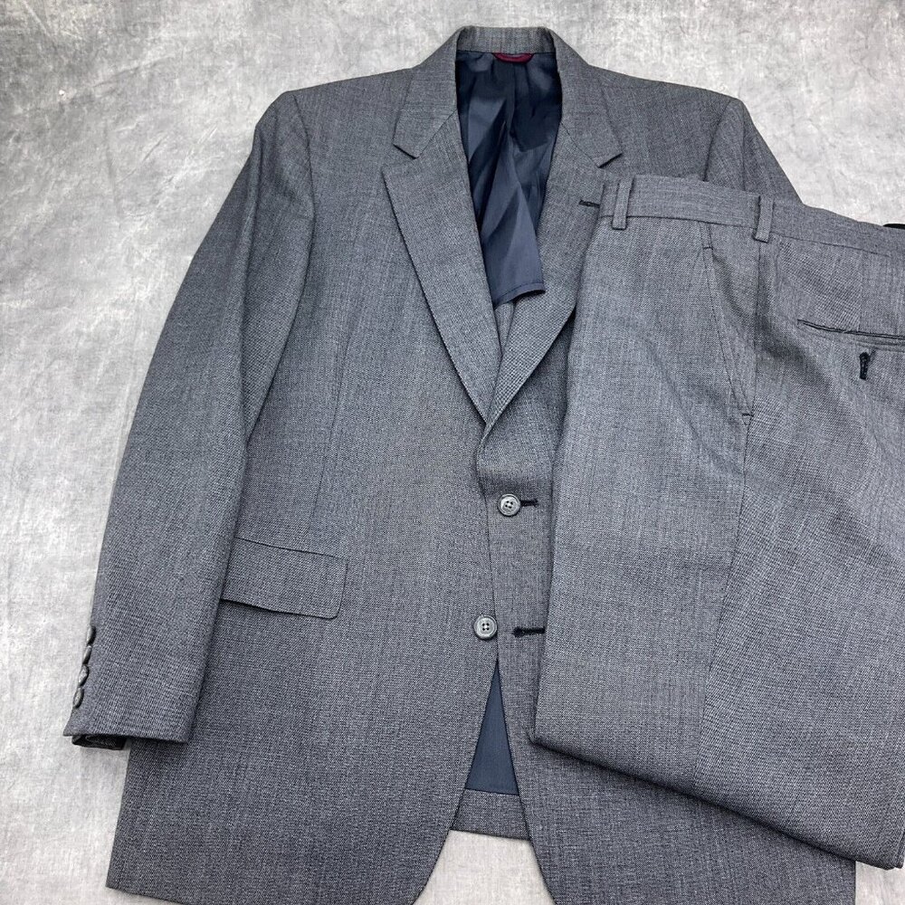 Graham & Gunn Suit Men 40/36Wx31L Gray Black Woven‎ Wool Classic Bespoke 2pc VTG
